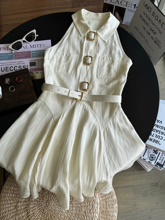 POLO COLLAR PINAFRORE DRESS 25S IN LINEN 267128