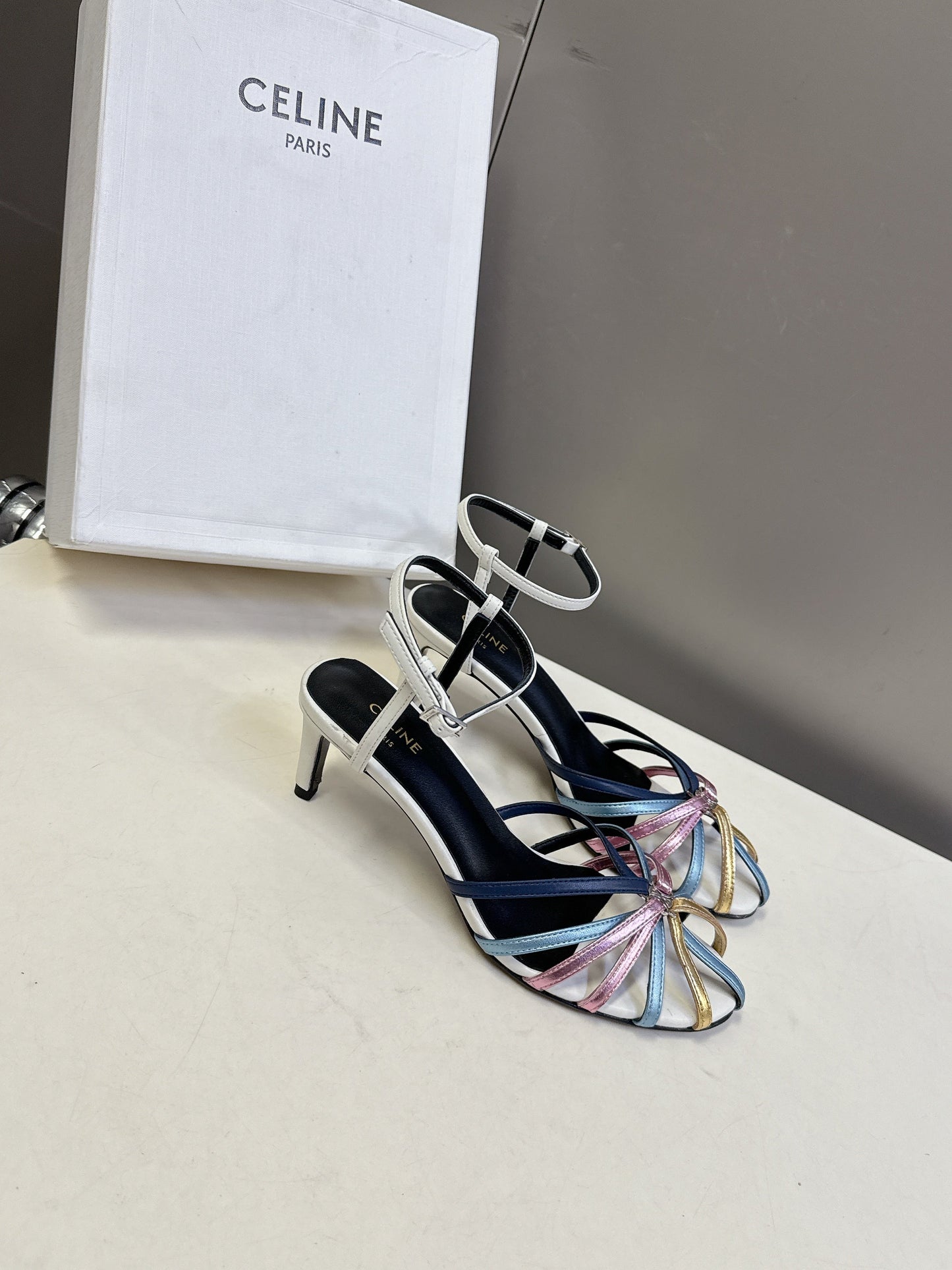 CELINE 26S HIGH-HEEL SANDALS 60 MM IN MULTICOLOR CALFSKIN