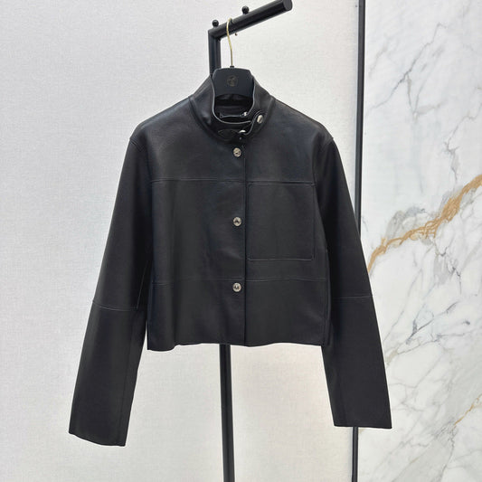 HERMES 25S STAND-COLLAR LEATHER JACKET 454