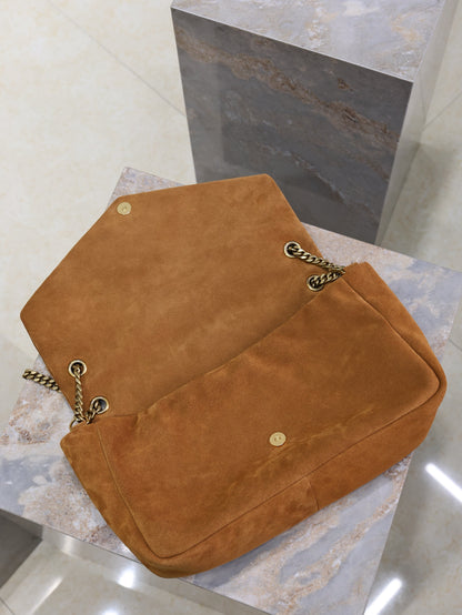 YSL 25S CALYPSO GM 38 IN DARK CARAMEL SUEDE GOLD HARDWARE