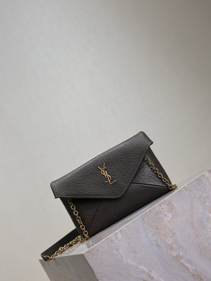 YSL 25S CALYPSO MINI 19 IN CHARCOAL GRAY LAMBSKIN GOLD HARDWARE