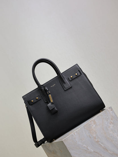 YSL 25S SAC DE JOUR GM 32 IN BLACK SUPPLE GRAINED CALFSKIN GOLD HARDWARE