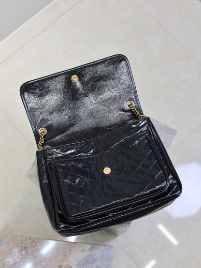 YSL 25S NIKI GM BAG 32 IN BLACK GLOSSY CALFSKIN GOLD HARDWRE