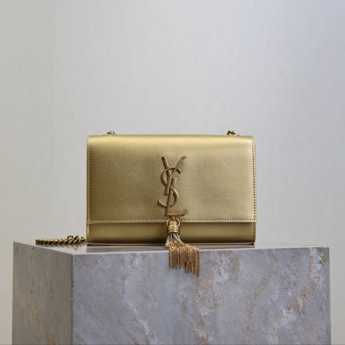 YSL 25S KATE TASSEL 20 IN GOLD METALLIC CALFSKIN GOLD HARDWRE