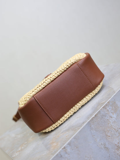 YSL 25S LE 5 À 7 SUPPLE BABY 16 IN RAFFIA AND CALFSKIN GOLD HARDWARE