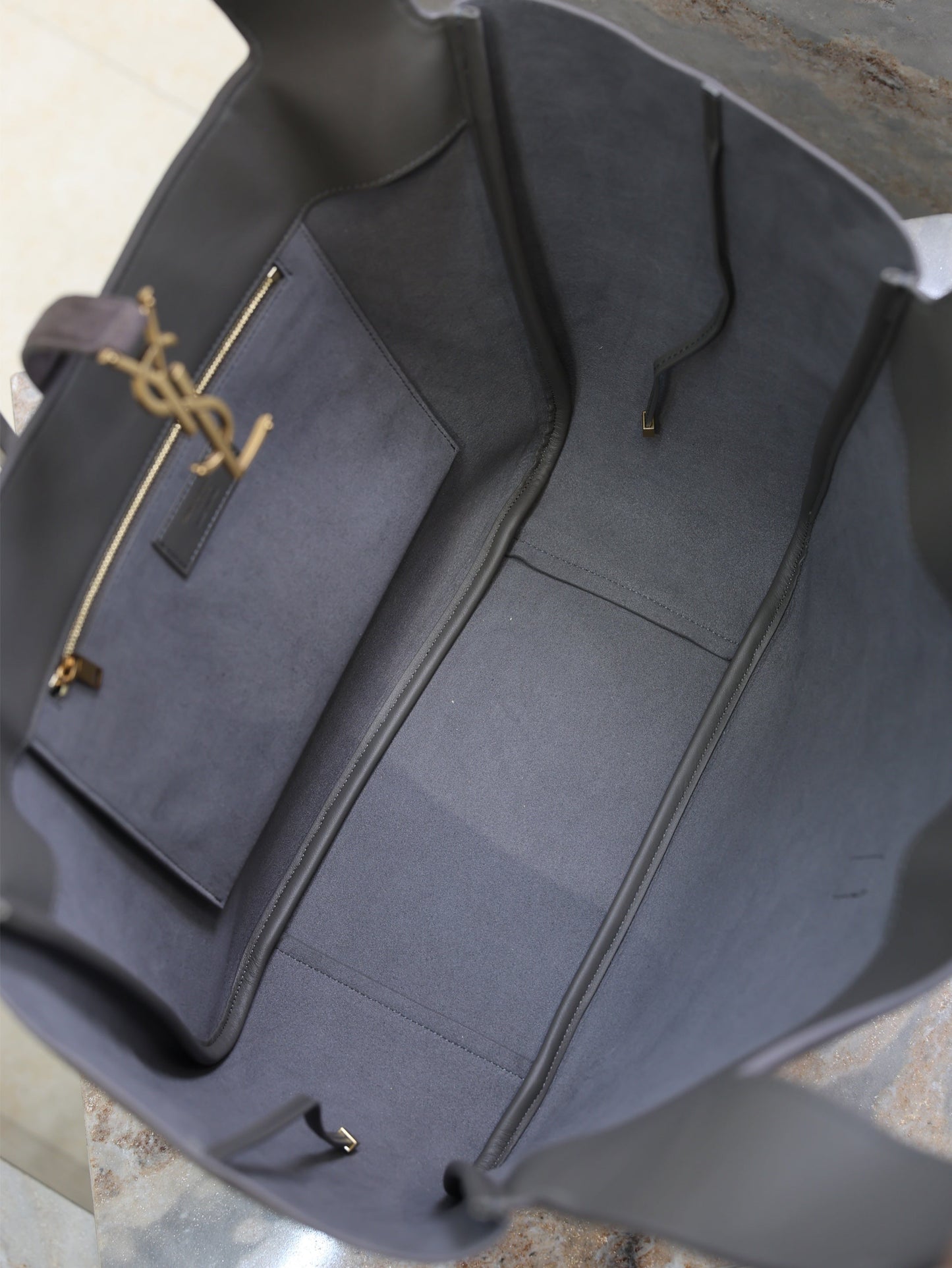 YSL 25S LE 5 À 7 BEA 50 IN DARK GRAY SUEDE GOLD HARDWRE