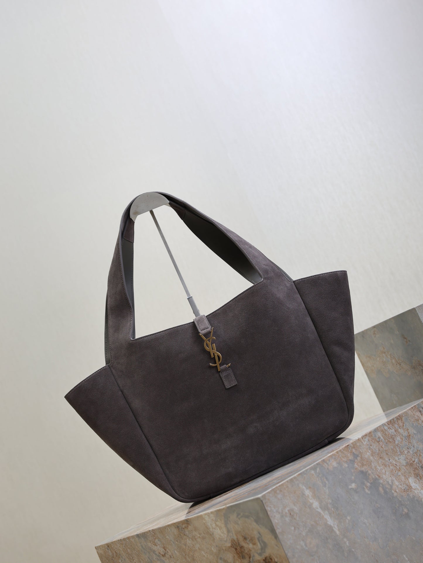 YSL 25S LE 5 À 7 BEA 50 IN DARK GRAY SUEDE GOLD HARDWRE