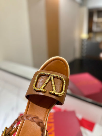 VLTN ESPADRILLE WEDGE SANDALS 25S 115 MM IN BROWN LAMBSKIN WITH GOLD HARDWARE