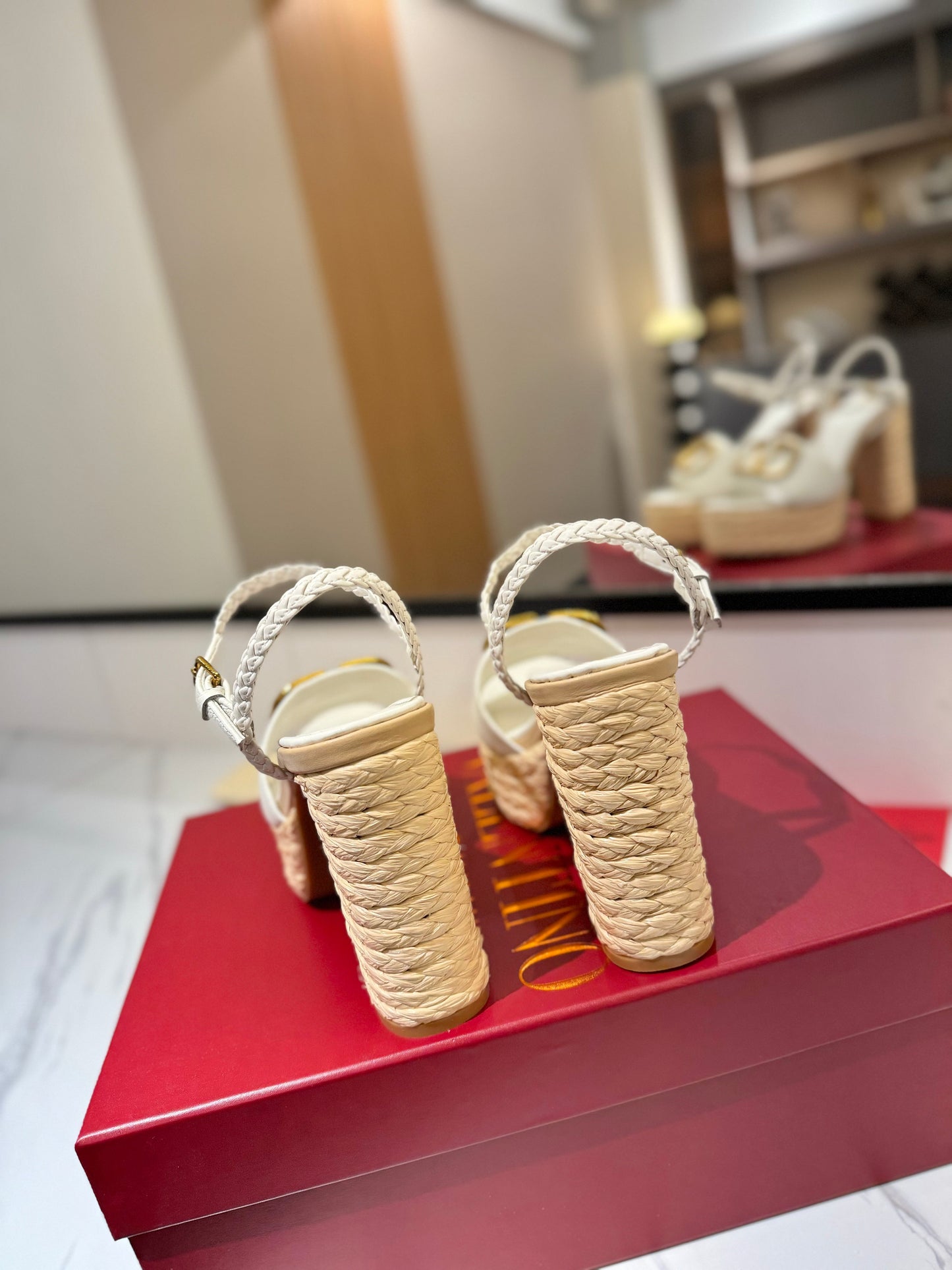 VLTN ESPADRILLE WEDGE SANDALS 25S 115 MM IN WHITE LAMBSKIN WITH GOLD HARDWARE