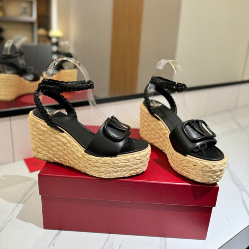 VLTN ESPADRILLE WEDGE SANDALS 25S 90 MM IN BLACK LAMBSKIN STYLE 10