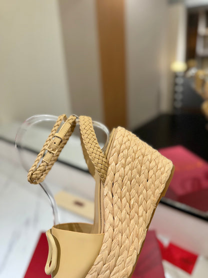 VLTN ESPADRILLE WEDGE SANDALS 25S 90 MM IN GOLDEN BEIGE LAMBSKIN STYLE 9