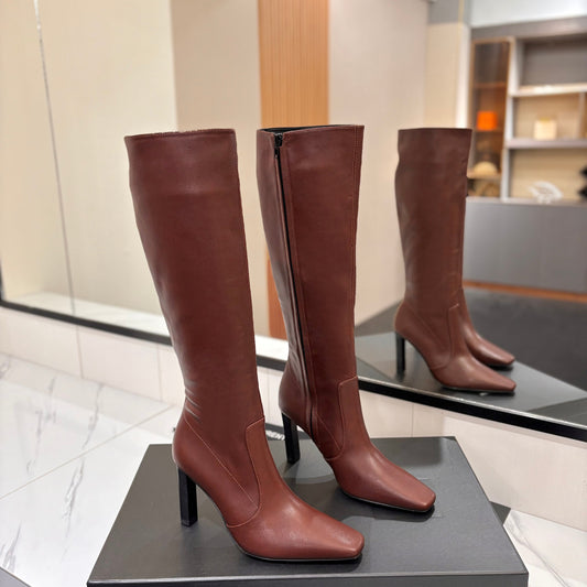 YSL 26S KNEE-HIGH BOOTS 95 MM IN BROWN CALFSKIN