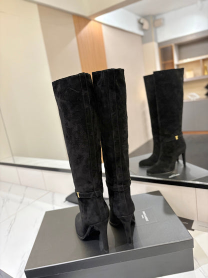 YSL 26S KNEE-HIGH BOOTS 95 MM IN BLACK SUEDE