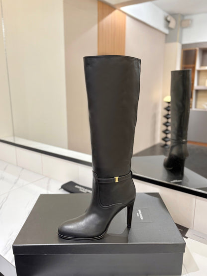 YSL 26S KNEE-HIGH BOOTS 95 MM IN BLACK CALFSKIN