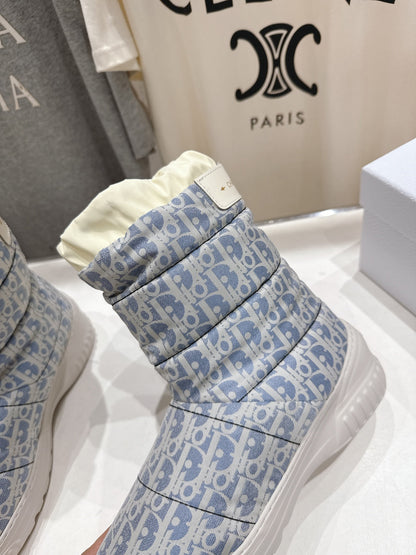 DIOR 25S ANKLE BOOTS IN BLUE FEATHER