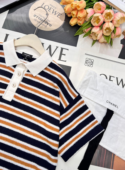 CHANEL 25S SHORT-SLEEVE STRIPED SHIRT 598