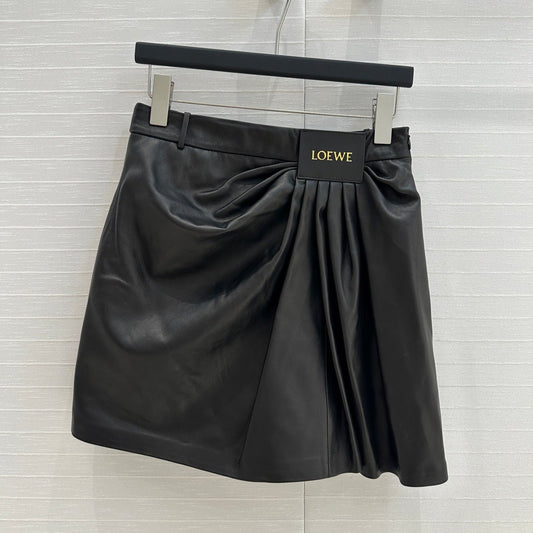 Loewe Draped Leather Skirt Black Lambskin