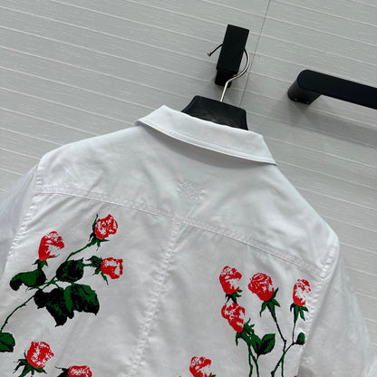 Loewe Rose Print Short-sleeved Shirt White Cotton