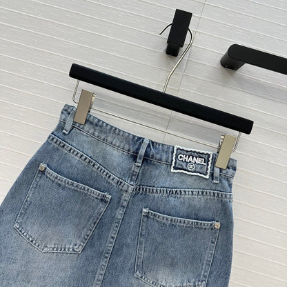 CC 25 Embroidered Short Skirt Blue Denim Cotton
