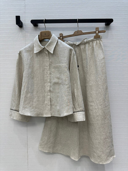 HERMES LONG-SLEEVE SHIRT AND ELASTIC WAIST LONG SKIRT SET 276160