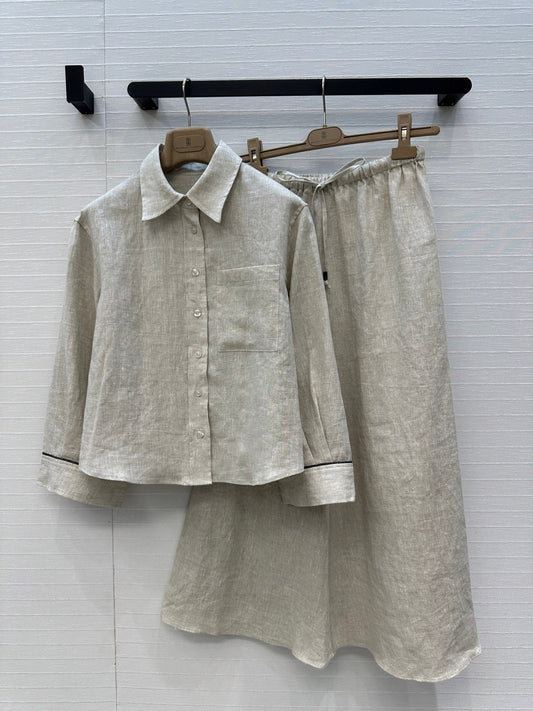 HERMES LONG-SLEEVE SHIRT AND ELASTIC WAIST LONG SKIRT SET 276160