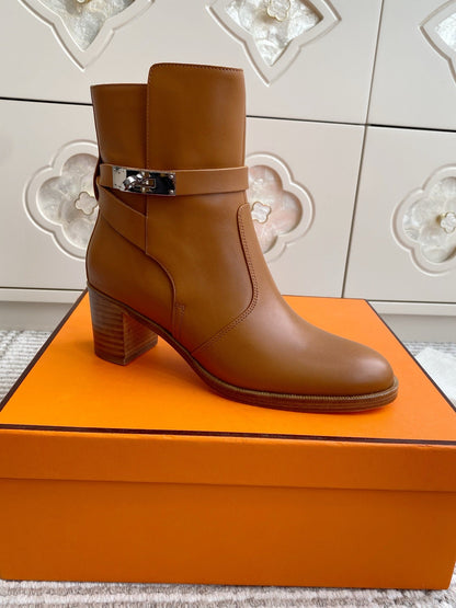 HM 25S FRENCHIE 50 ANKLE BOOT 50 MM IN BROWN LAMBSKIN WITH SILVER HARDWARE