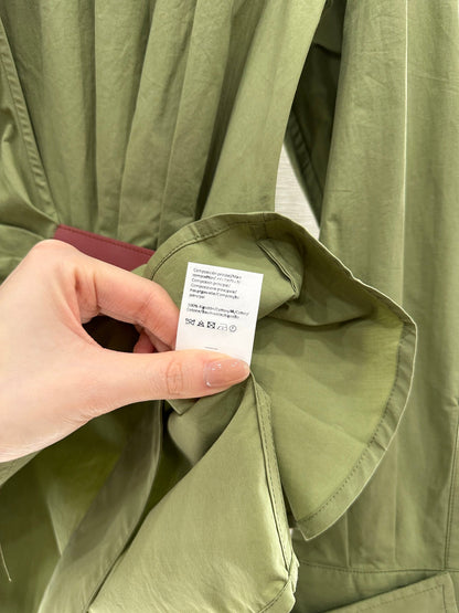 LOEWE GREEN LONG SLEEVE SHIRT WITH PLEATED WAIST