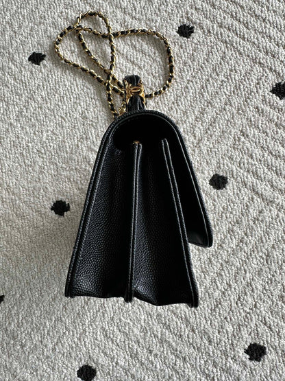 CHANEL 25S CLASSIC WALLET ON CHAIN 19 IN BLACK LAMBSKIN WITH GOLD HARDWARE