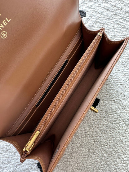 CHANEL 25S CLASSIC WALLET ON CHAIN 19 IN BROWN LAMBSKIN WITH GOLD HARDWARE