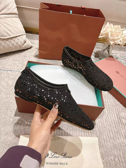 FLAT SHOES 25 IN BLACK MESH FABRIC