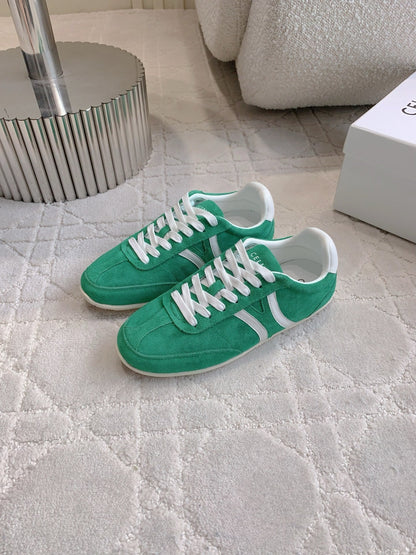 CELINE 25S JOGGER LOW LACE UP SNEAKER IN DEEP TEAL CALFSKIN AND SUEDE