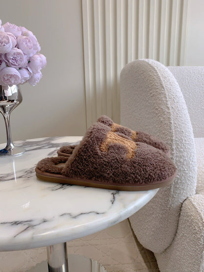 CELINE 26S MULES WITH LOGO IN DARK BROWN WOOL