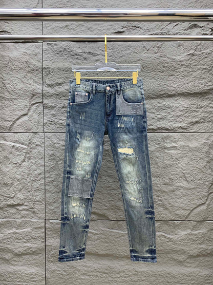 SLIMFIT RETRO-WASHED BLUE STRETCH DENIM JEANS