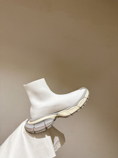 BALENCIAGA 25S SPEED TRAINER SNEAKERS 55 MM IN WHITE AND GREY KNIT