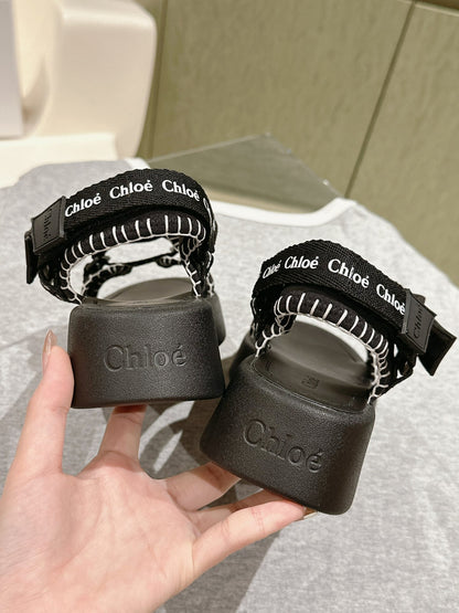 CHLOÉ 26S SANDALS IN BLACK LAMBSKIN AND CANVAS