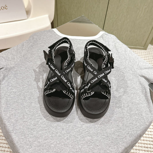 CHLOÉ 26S SANDALS IN BLACK LAMBSKIN AND CANVAS