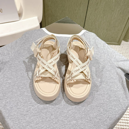 CHLOÉ 26S SANDALS IN BEIGE LAMBSKIN AND CANVAS
