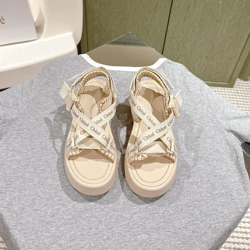 CHLOÉ 26S SANDALS IN BEIGE LAMBSKIN AND CANVAS