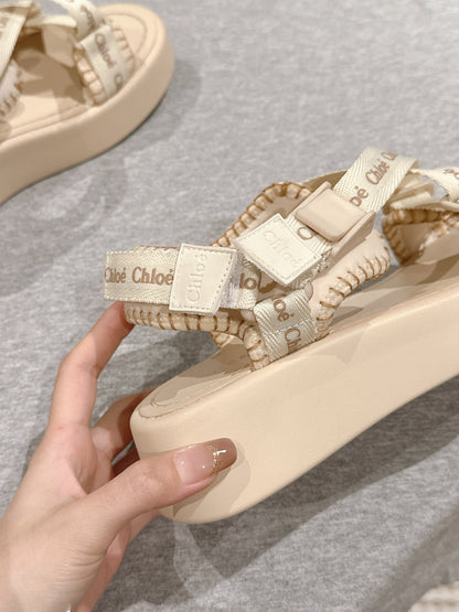 CHLOÉ 26S SANDALS IN BEIGE LAMBSKIN AND CANVAS