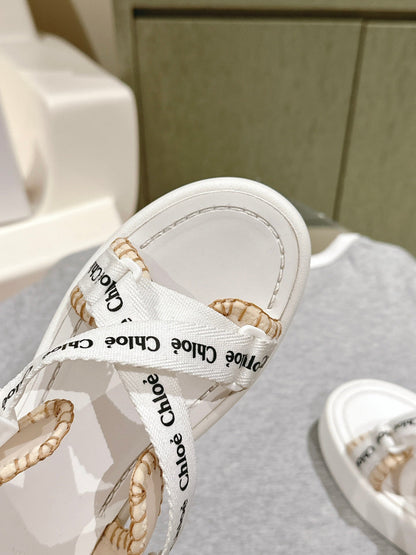 CHLOÉ 26S SANDALS IN WHITE LAMBSKIN AND CANVAS