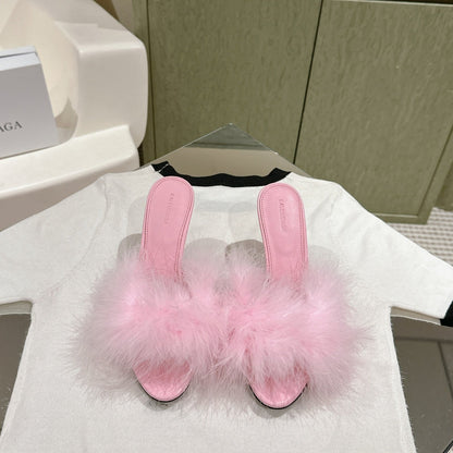 BALENCIAGA 25S HIGH-HEELED SANDALS 85 MM IN PINK FAUX FUR AND PU
