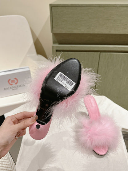 BALENCIAGA 25S HIGH-HEELED SANDALS 85 MM IN PINK FAUX FUR AND PU