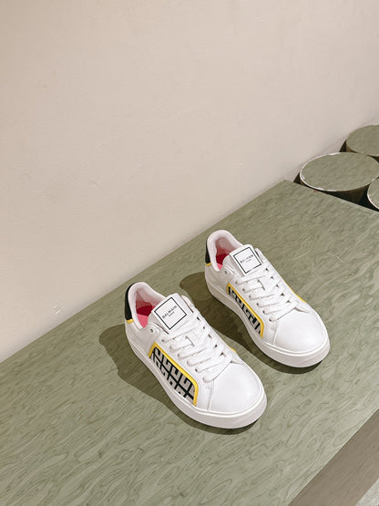 BALMAIN 26S SNEAKERS IN WHITE CALFSKIN AND BEIGE CANVAS