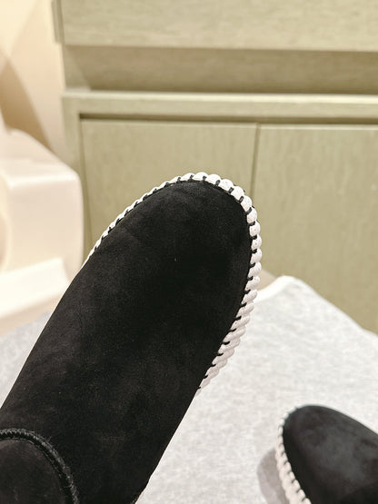 CHLOÉ 26S SHEARLING ANKLE BOOTS IN BLACK SUEDE