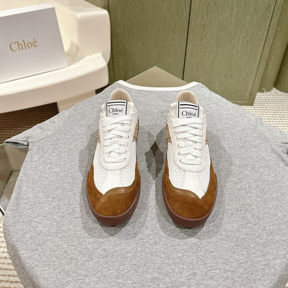 CHLOÉ 26S SNEAKERS IN WHITE MESH AND BROWN SUEDE