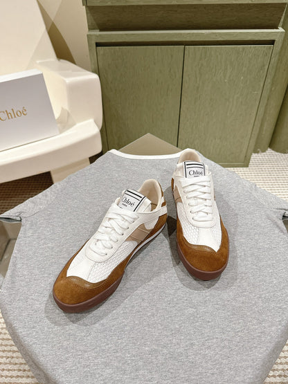 CHLOÉ 26S SNEAKERS IN WHITE MESH AND BROWN SUEDE