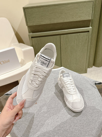 CHLOÉ 26S SNEAKERS IN WHITE CALFSKIN AND SUEDE