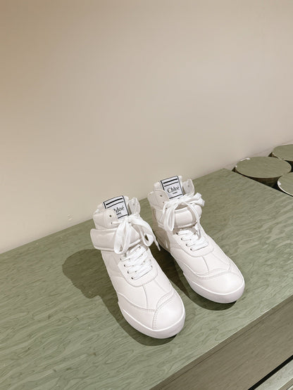 CHLOÉ 26S HIGH-TOP SNEAKERS IN WHITE CALFSKIN