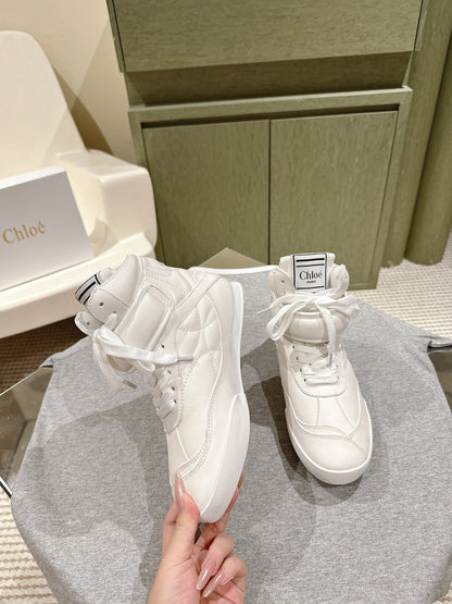 CHLOÉ 26S HIGH-TOP SNEAKERS IN WHITE CALFSKIN