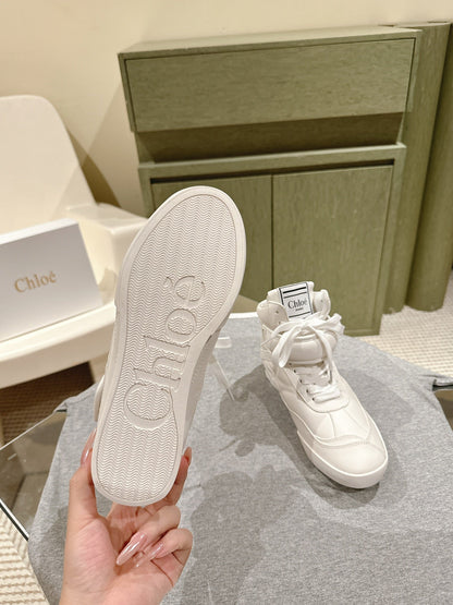 CHLOÉ 26S HIGH-TOP SNEAKERS IN WHITE CALFSKIN